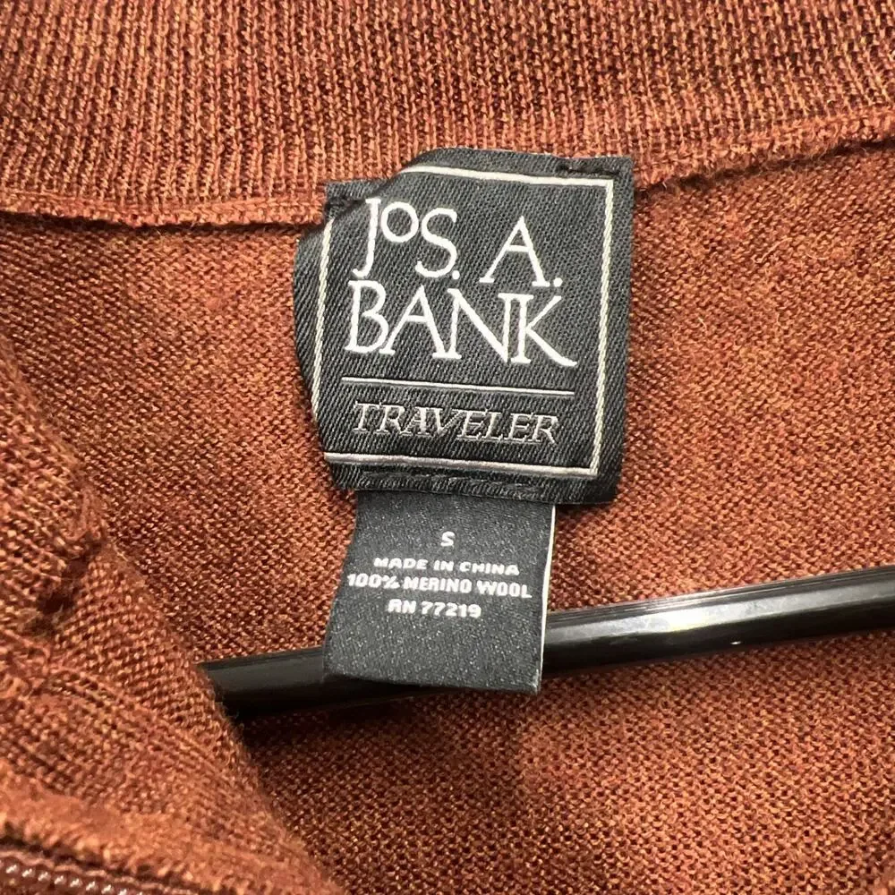 Jos A‎ Bank Traveler Small 100% Merino Wool Quarter Zip Sweater Rust Orange